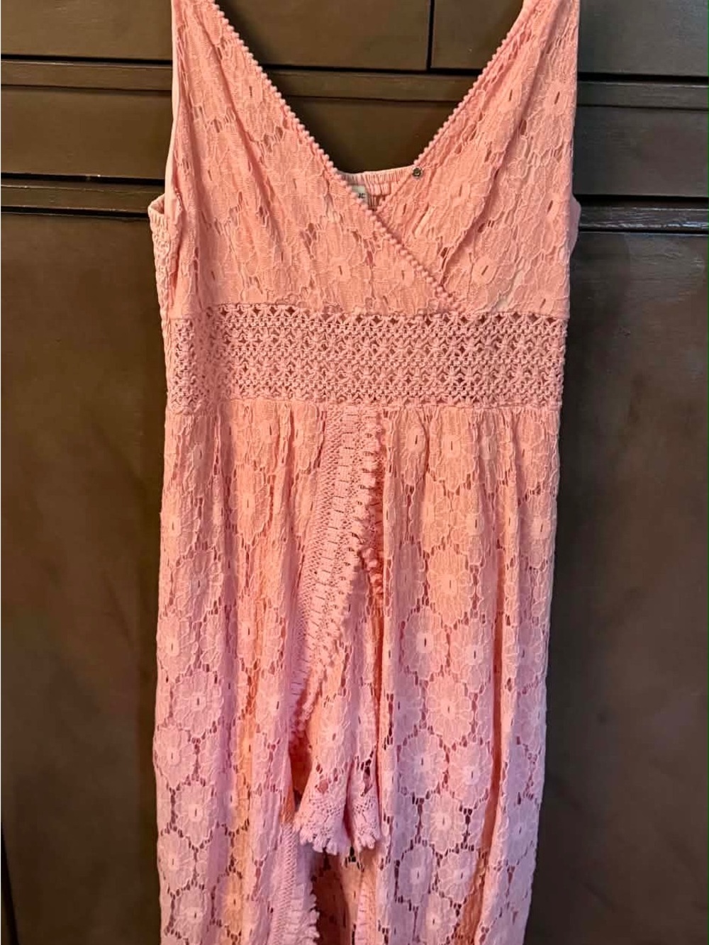 Pink Lace jumpsuit with Crochet Waist